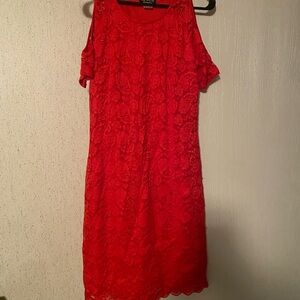 VENUS Vibrant Red Lace Midi Dress